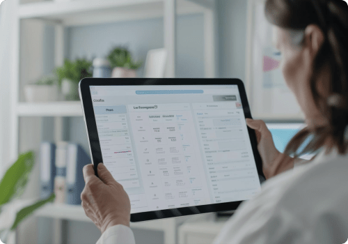 Healthcare professional reviewing patient data on a tablet